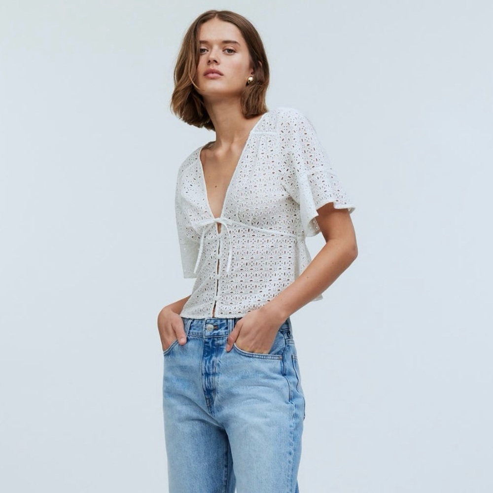 Madewell Eyelet Tie Front Top - Picture 4 of 7